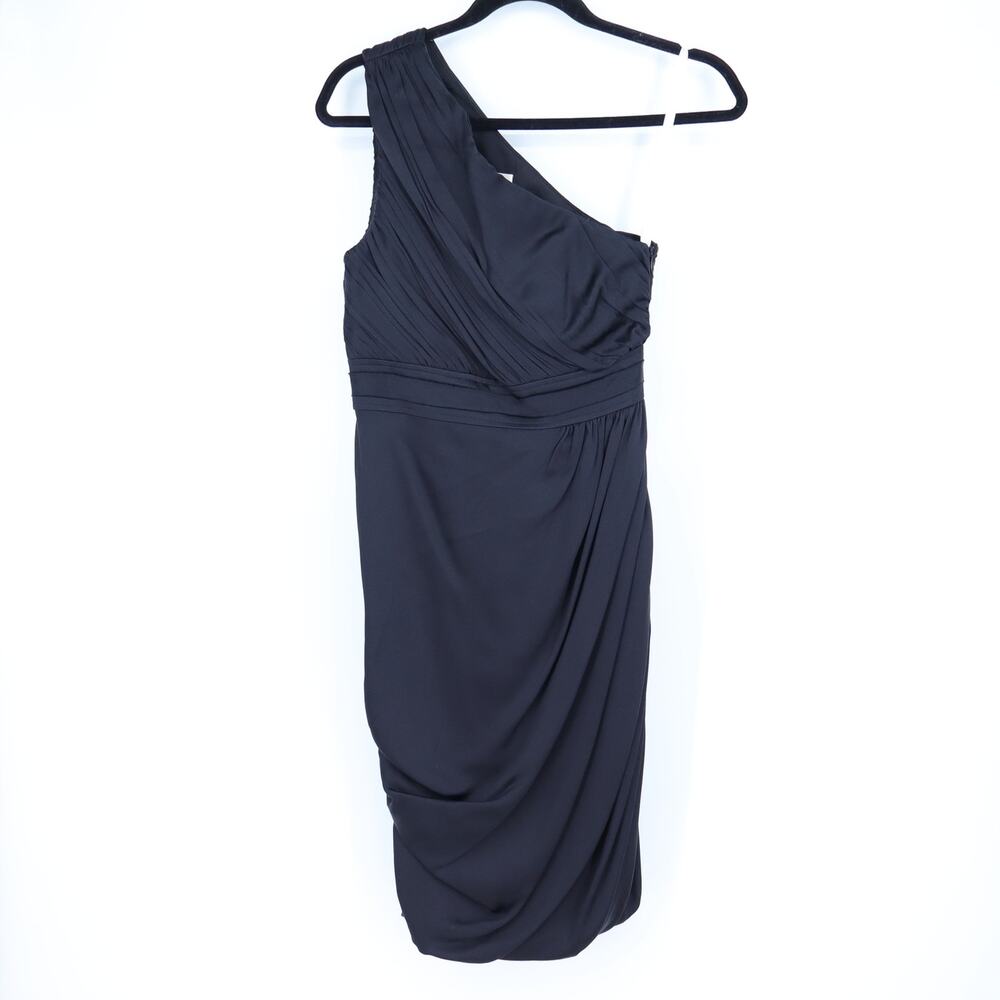 Shoshanna One Shoulder Draped Dress Black Bubble Hem Mini Cocktail Women's 2